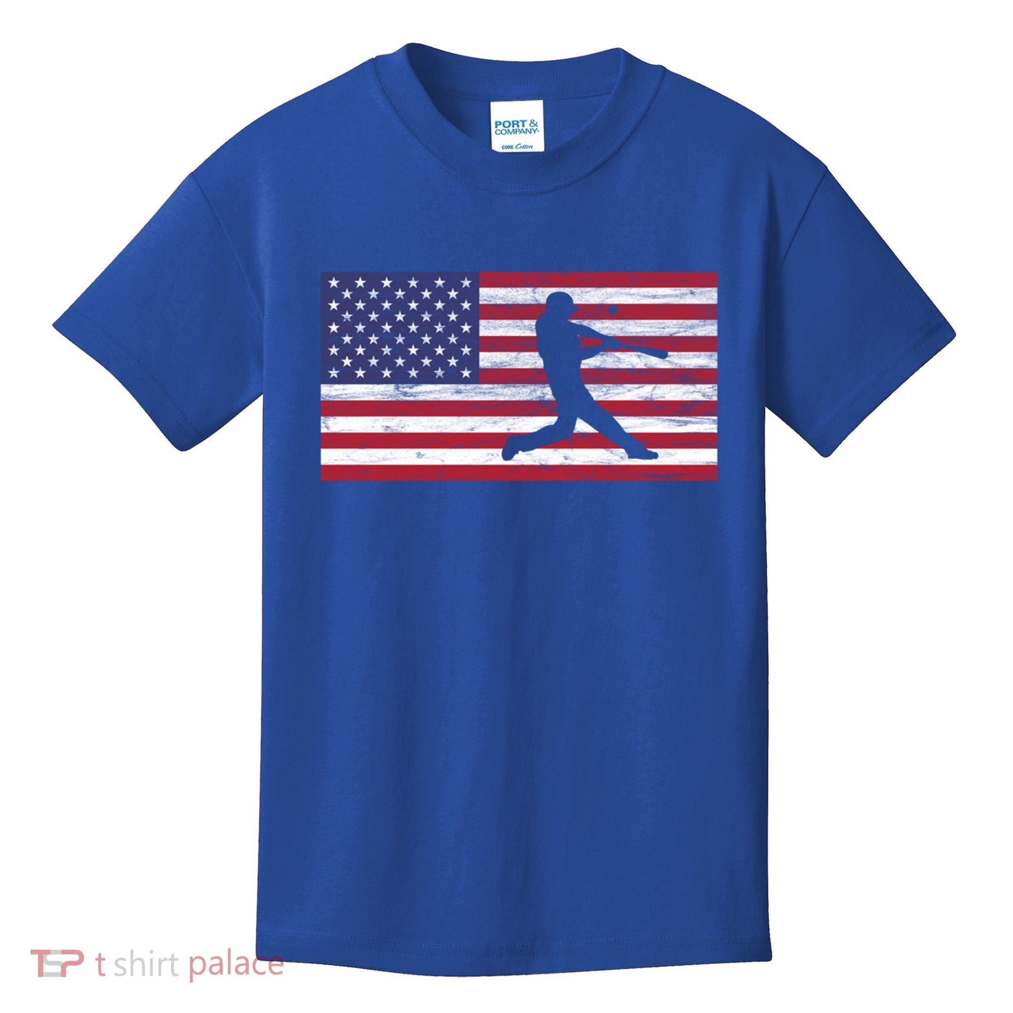 Baseball Team American Flag Usa Gift Kids T-Shirt