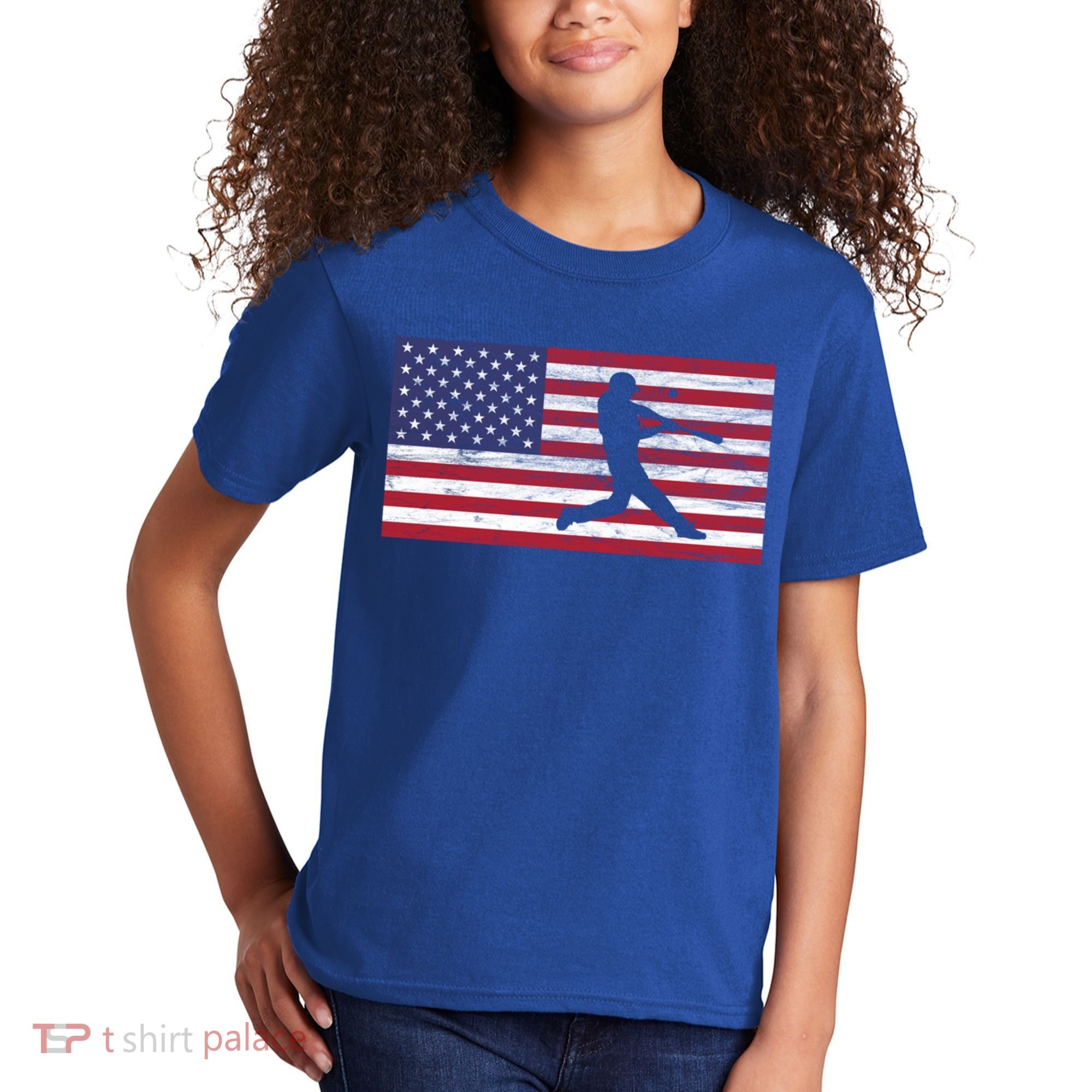Baseball Team American Flag Usa Gift Kids T-Shirt