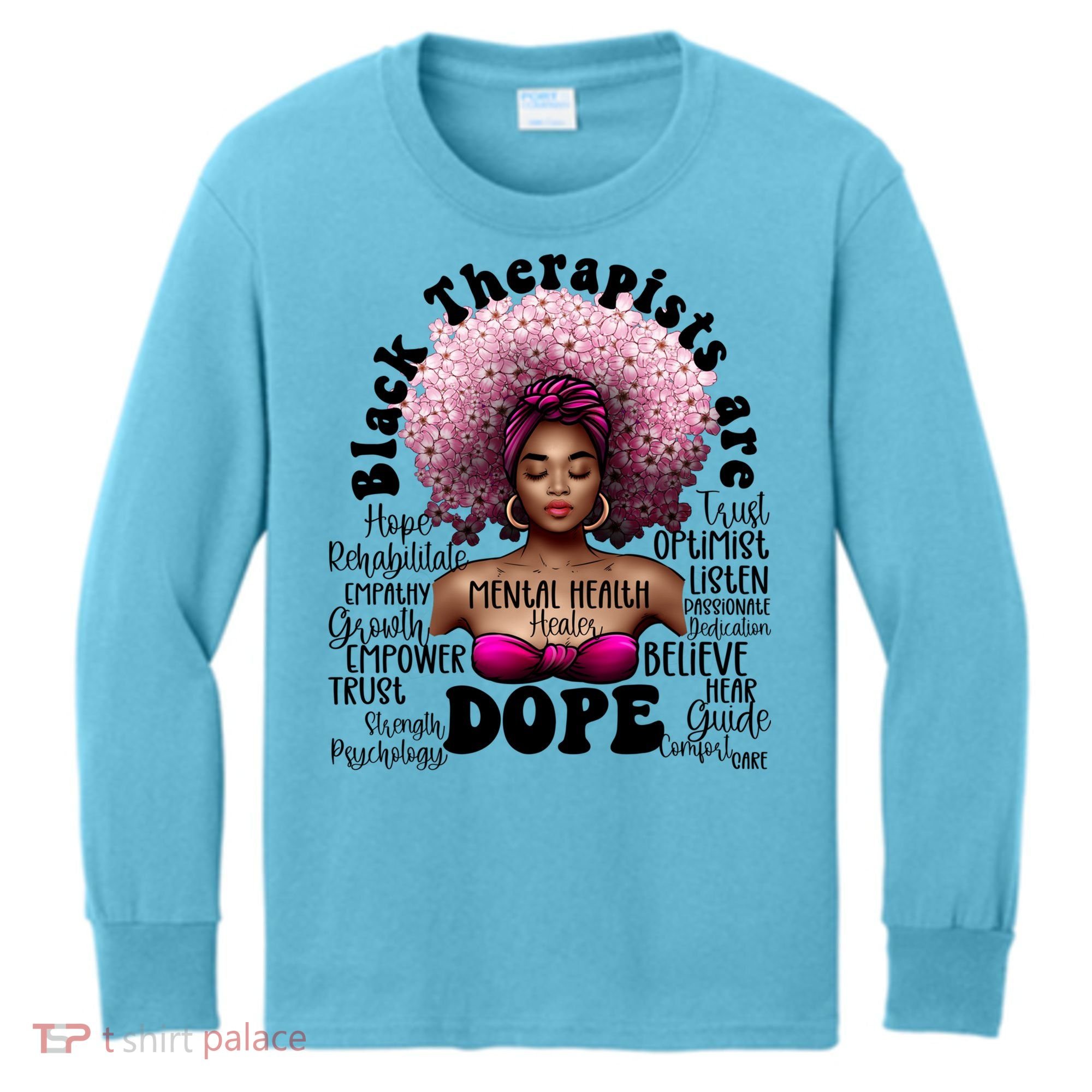 Black Therapists Are Dope Floral Afro Black Queen Cool Gift Kids Long Sleeve Shirt