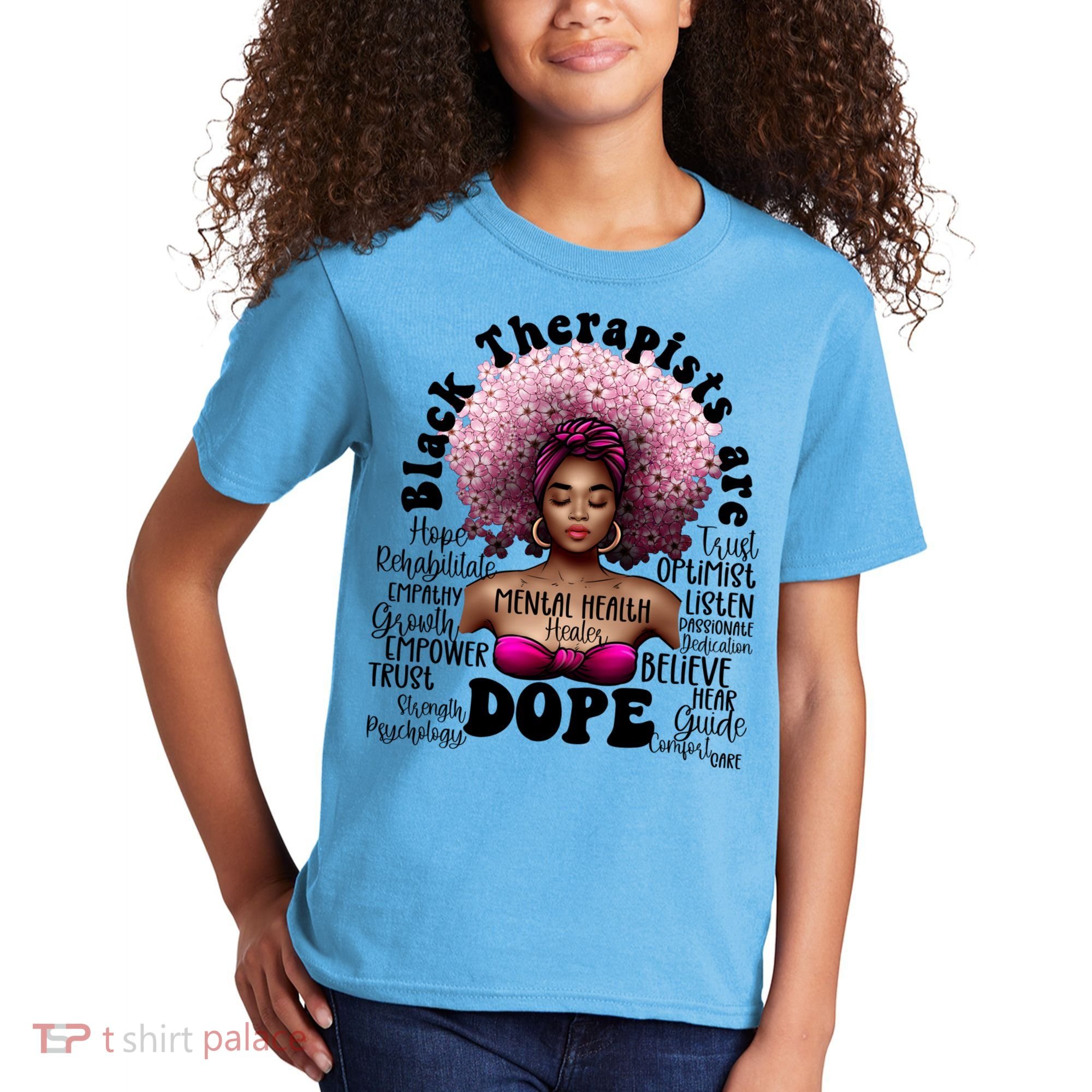 Black Therapists Are Dope Floral Afro Black Queen Cool Gift Kids T-Shirt