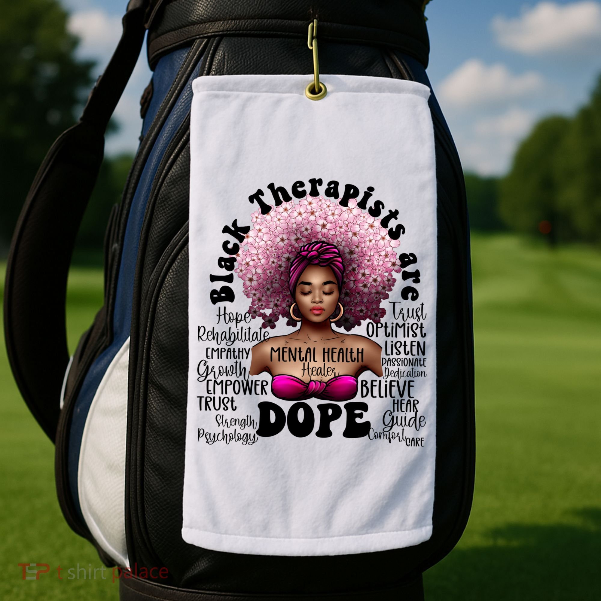 Black Therapists Are Dope Floral Afro Black Queen Cool Gift Golf Towel