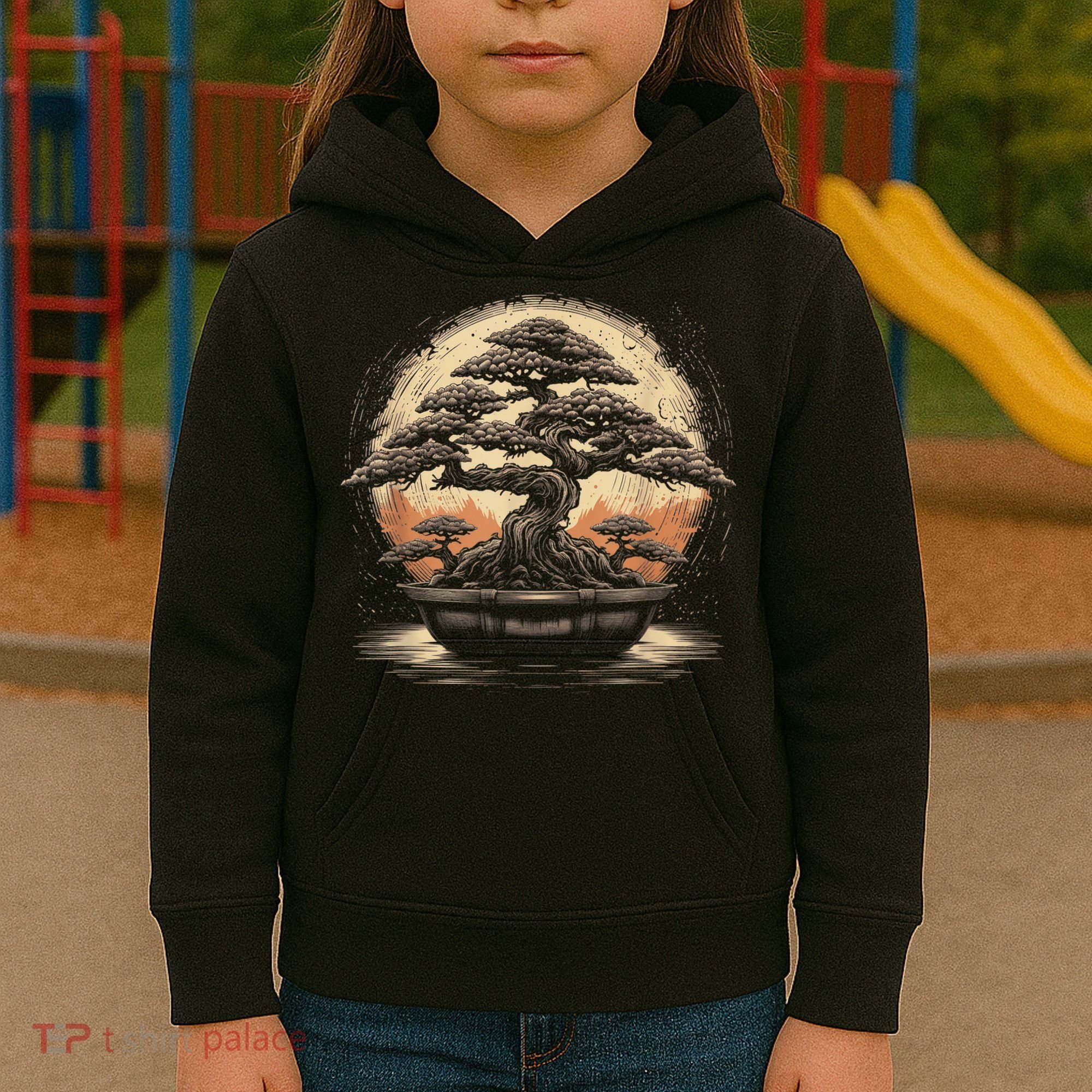 Bonsai Tree And The Rising Sun In Japan Kids Hoodie