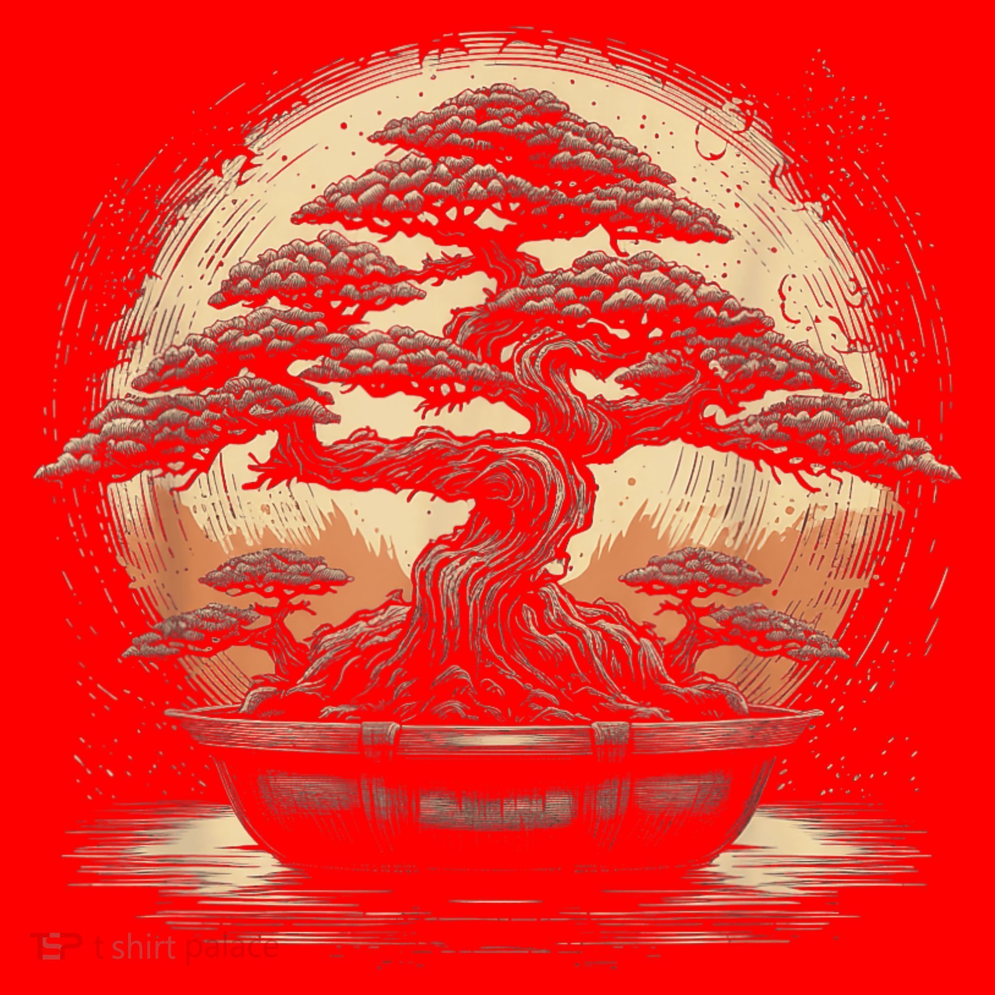 Bonsai Tree And The Rising Sun In Japan Santa Hat