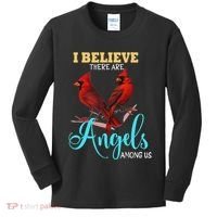Believe There Are Angels Among Of Us Cardinal Bird Lovers Kids Long Sleeve Shirt thumb 0