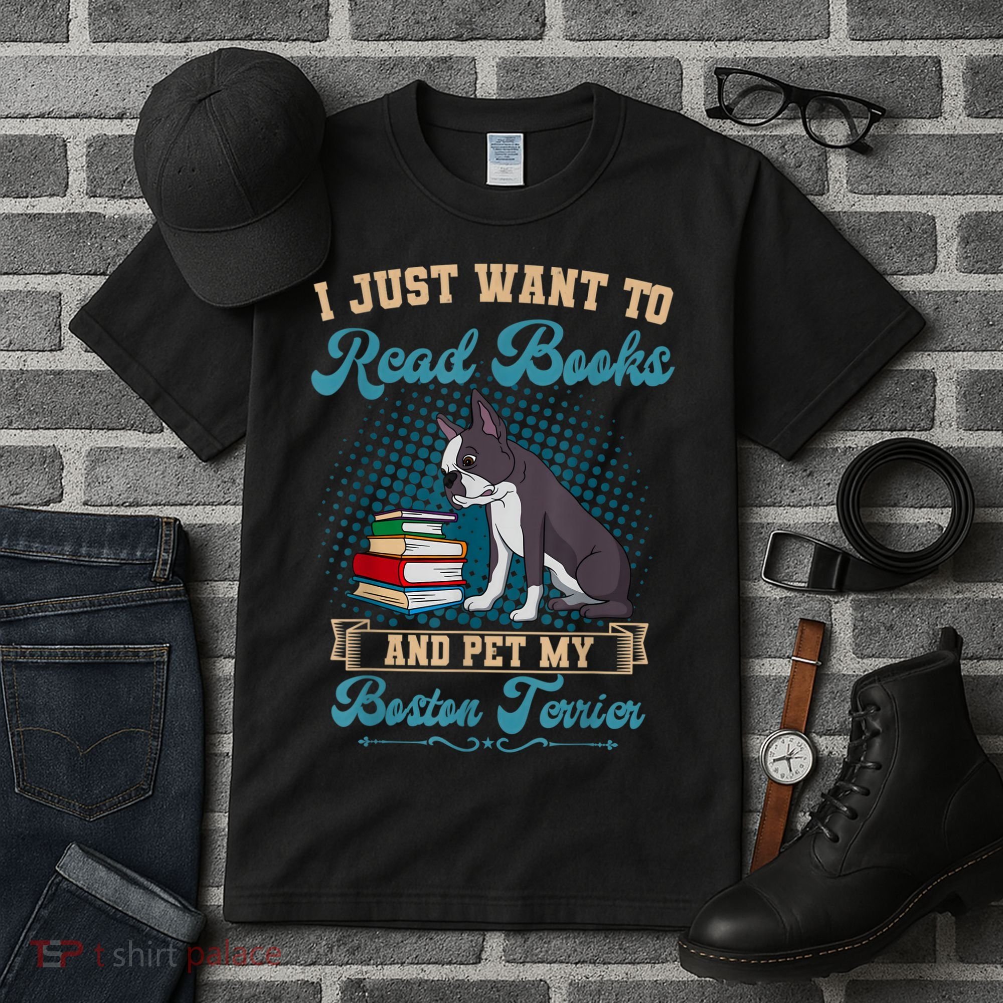 Boston Terrier American Gentleman Bibliophile Book Lover Tall T-Shirt