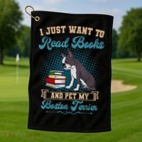 Boston Terrier American Gentleman Bibliophile Book Lover Golf Towel thumb 1