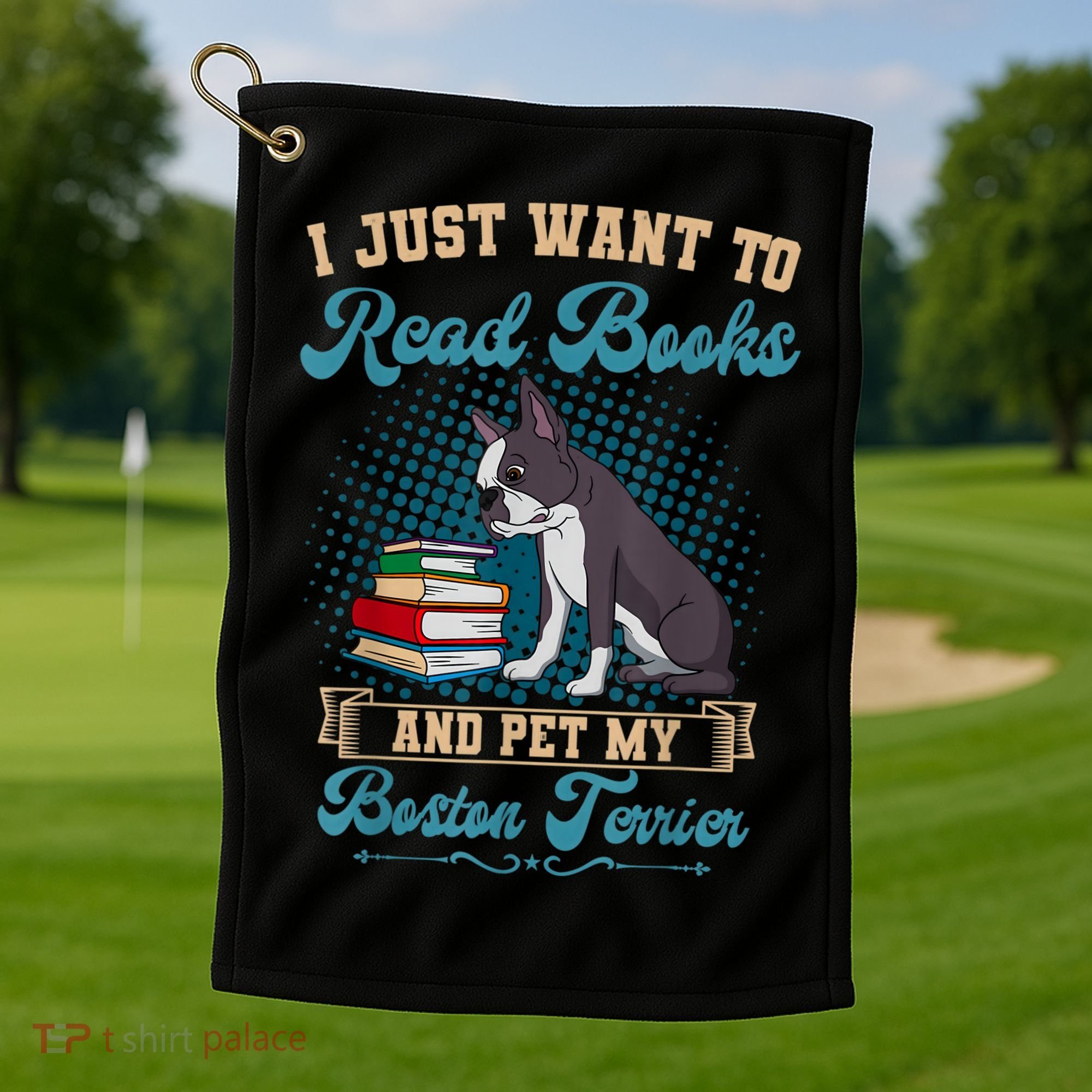 Boston Terrier American Gentleman Bibliophile Book Lover Golf Towel
