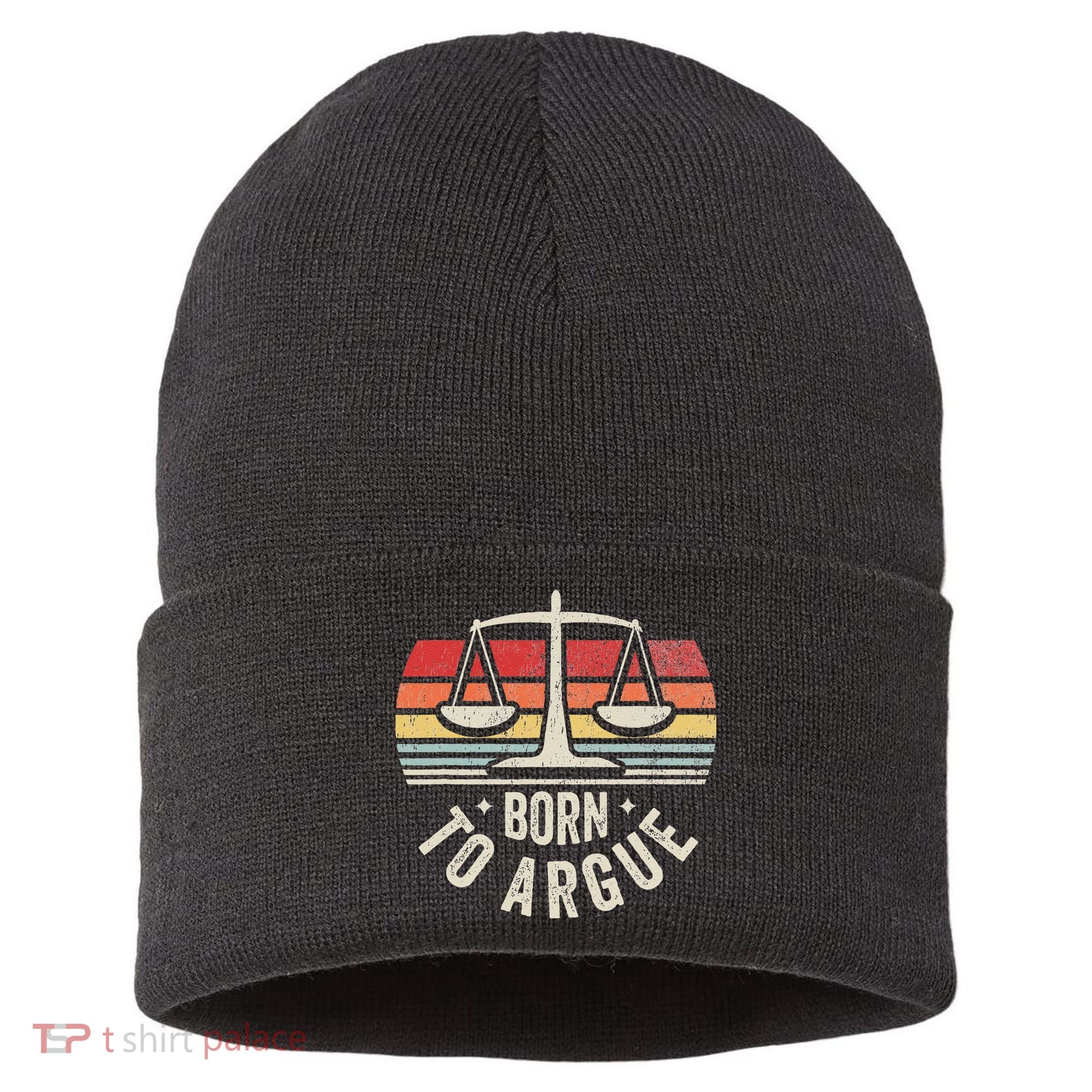 Born To Argue Scales Balance Retro Look Sustainable Knit Beanie