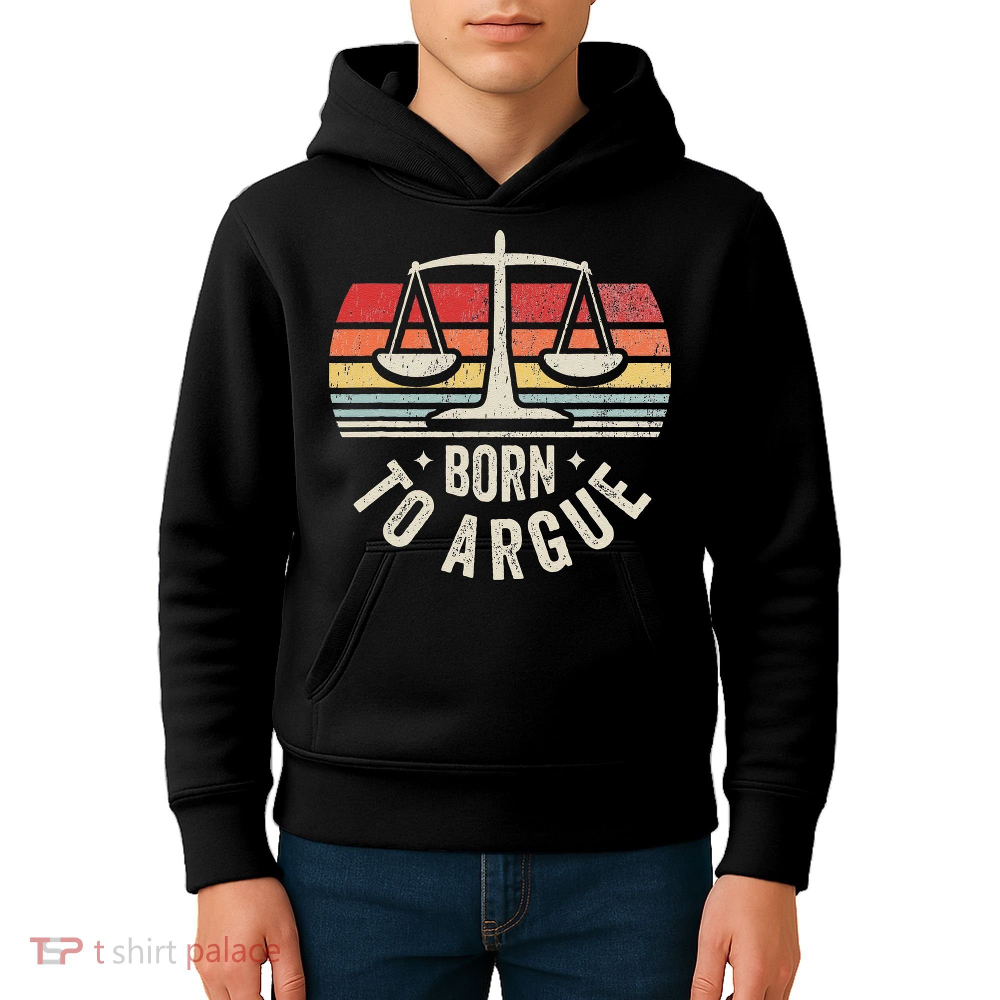 Born To Argue Scales Balance Retro Look Kids Hoodie
