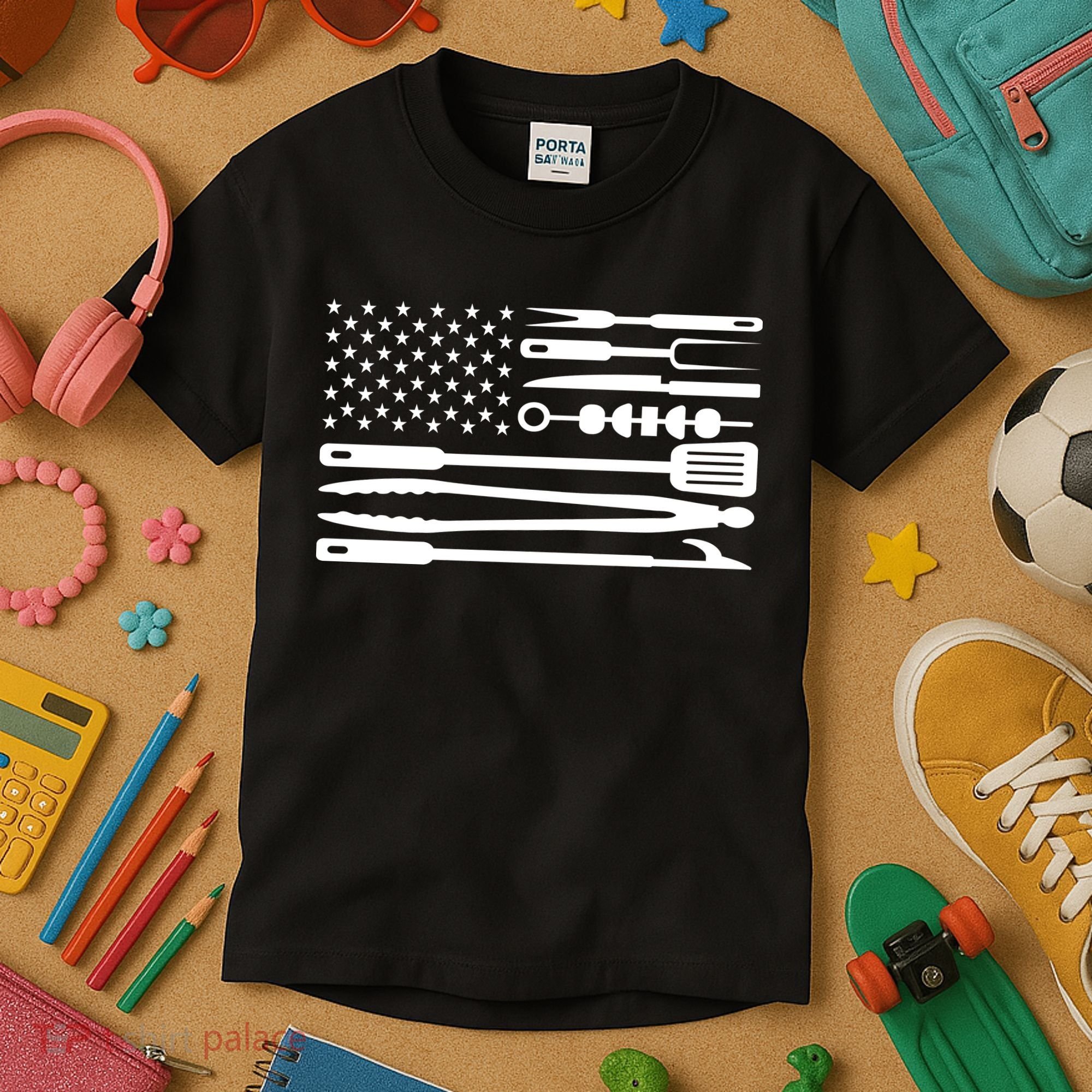 BBQ Tools American Flag Kids T-Shirt