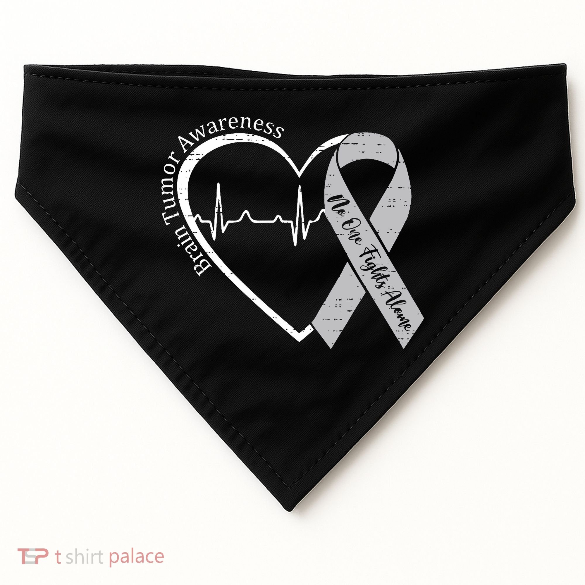 Brain Tumor Awareness Heart Brain Cancer Gray Ribbon Support  USA-Made Doggie Bandana