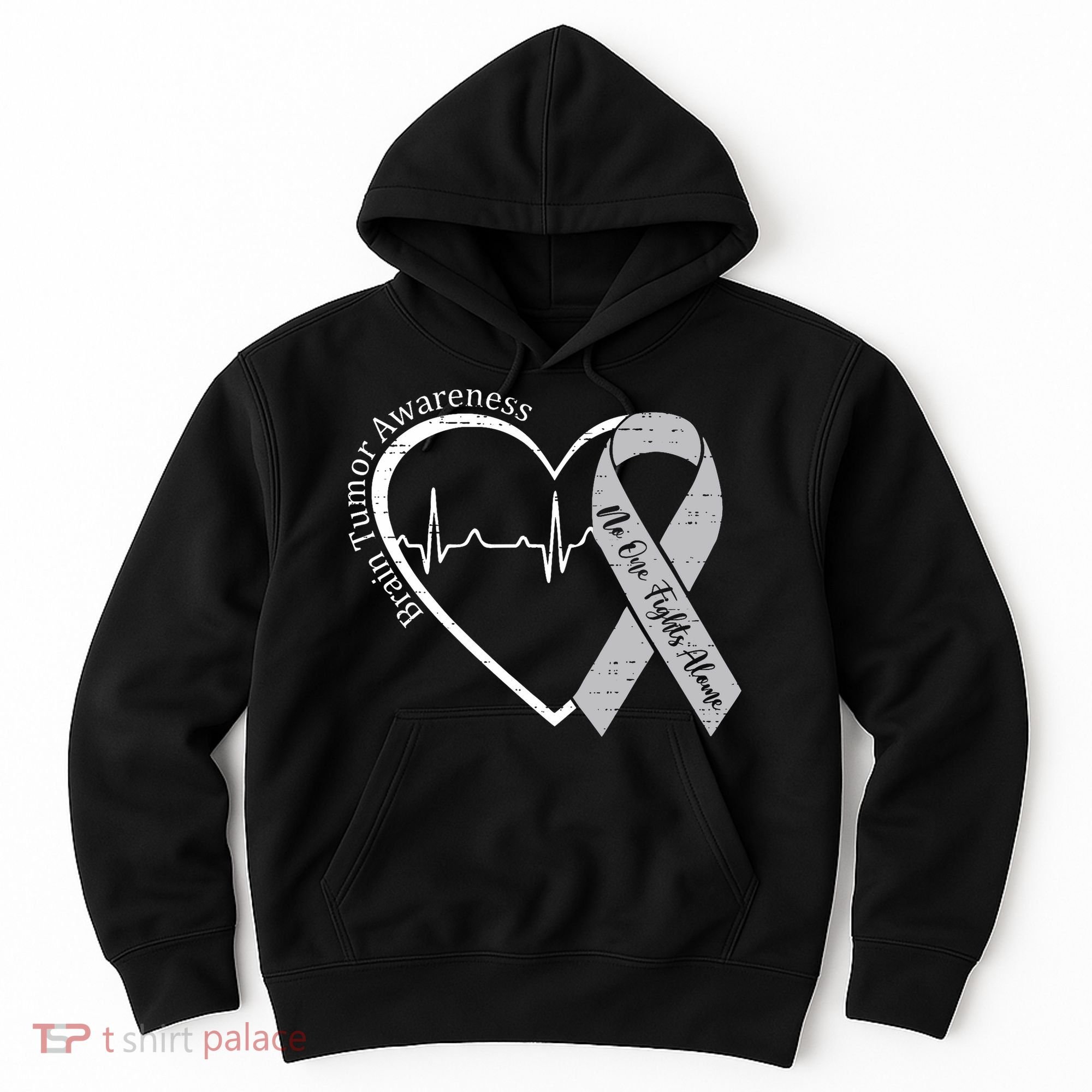 Brain Tumor Awareness Heart Brain Cancer Gray Ribbon Support  Hoodie