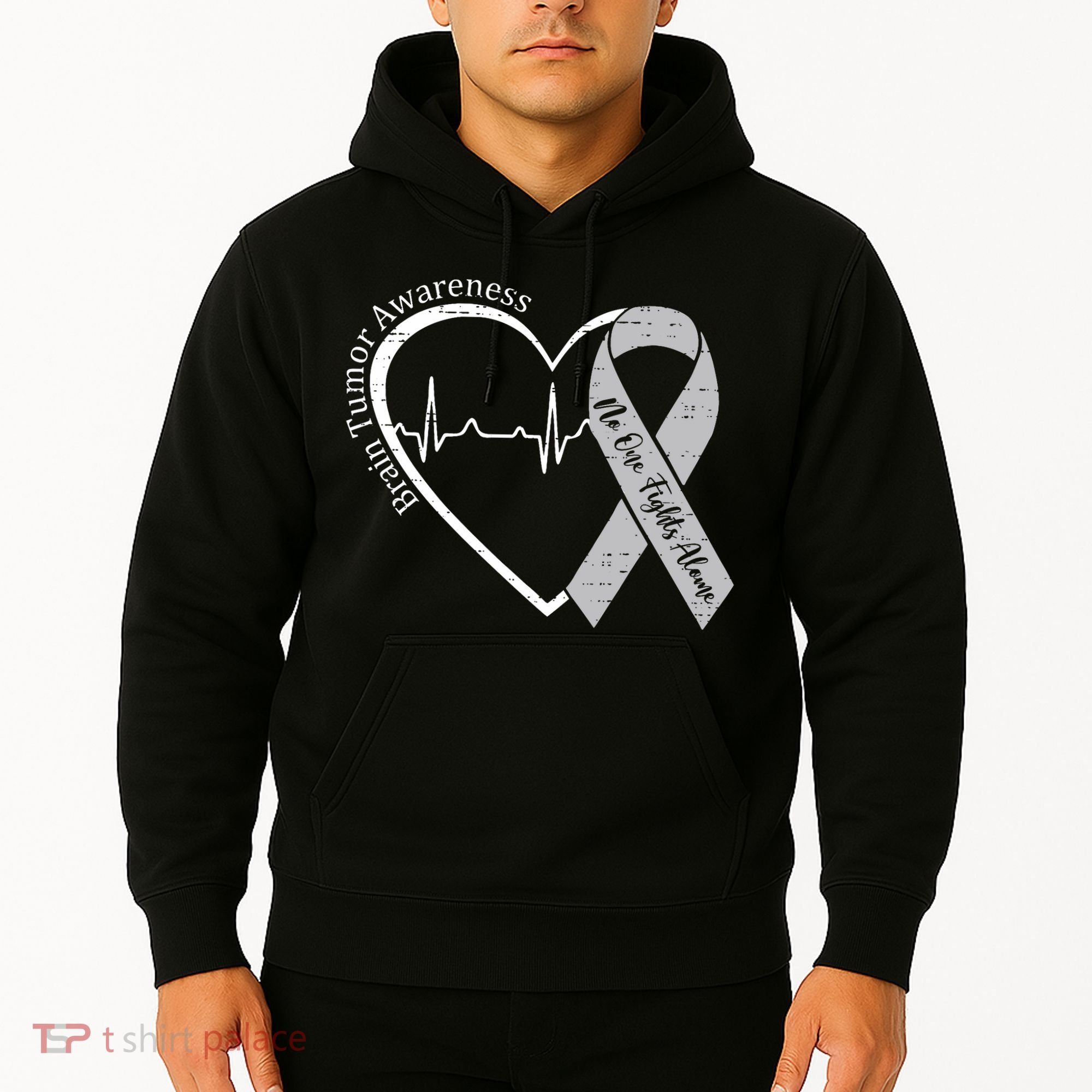 Brain Tumor Awareness Heart Brain Cancer Gray Ribbon Support  Hoodie
