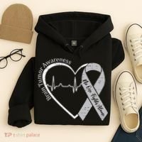 Brain Tumor Awareness Heart Brain Cancer Gray Ribbon Support  Hoodie thumb 4