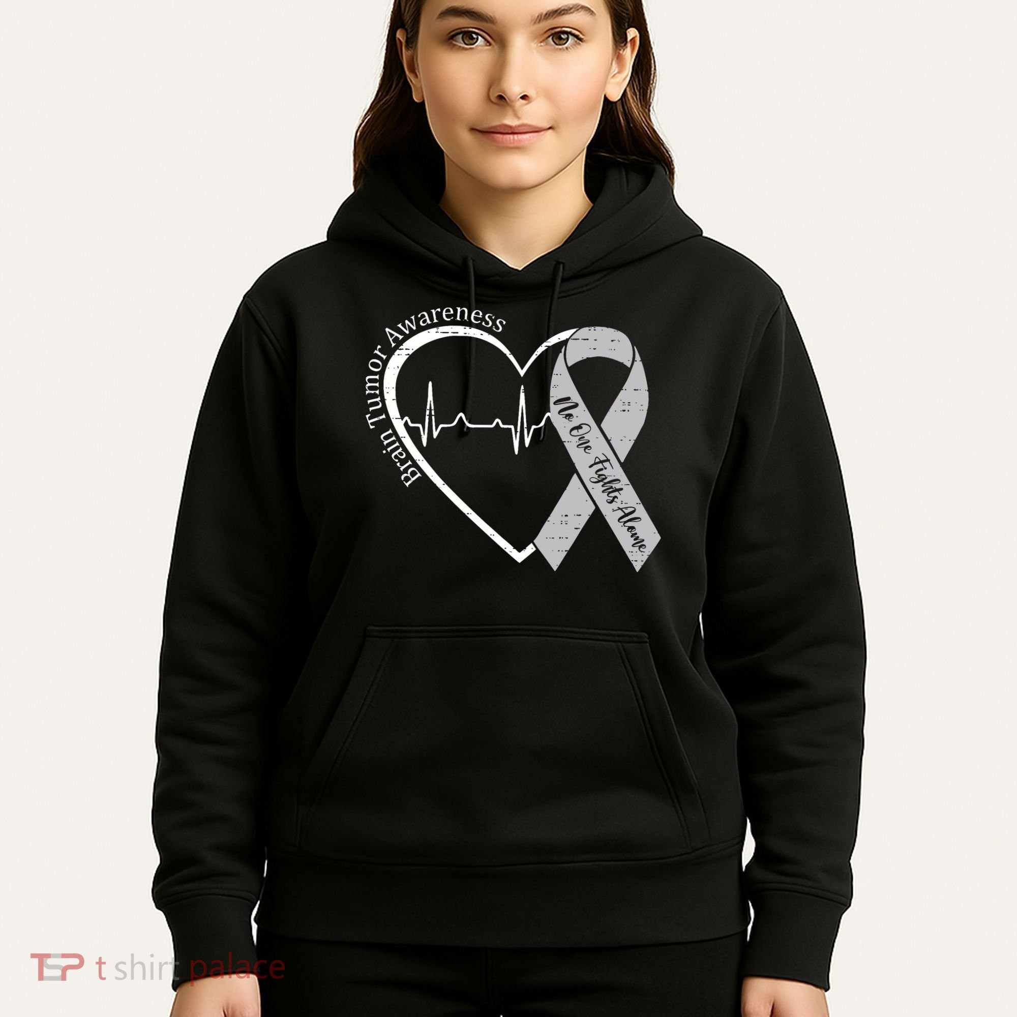 Brain Tumor Awareness Heart Brain Cancer Gray Ribbon Support  Hoodie