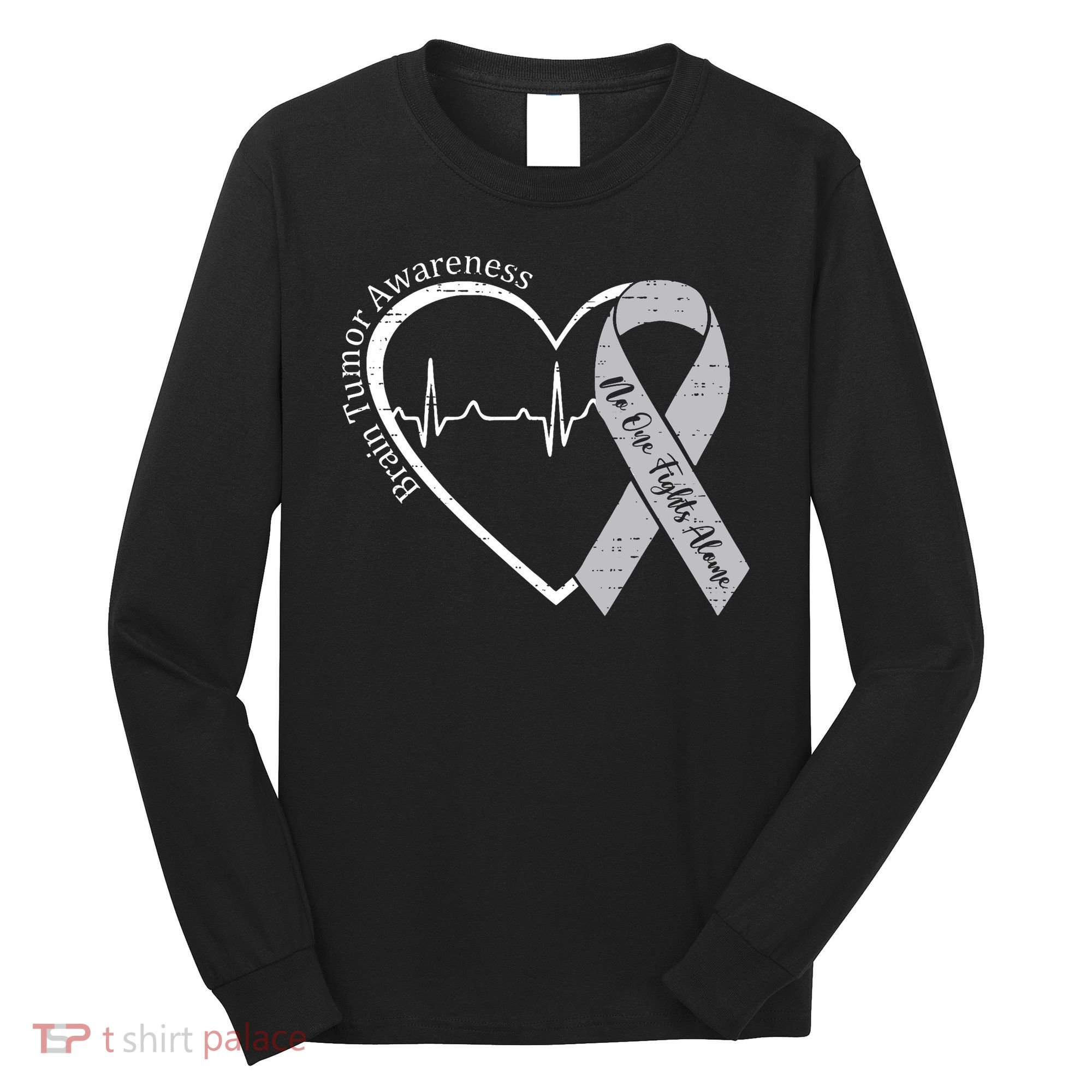 Brain Tumor Awareness Heart Brain Cancer Gray Ribbon Support  Long Sleeve Shirt