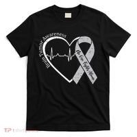 Brain Tumor Awareness Heart Brain Cancer Gray Ribbon Support  T-Shirt thumb 0