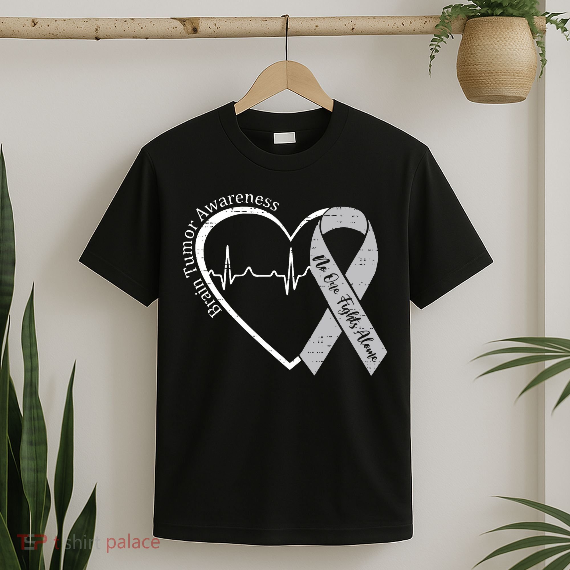 Brain Tumor Awareness Heart Brain Cancer Gray Ribbon Support  T-Shirt