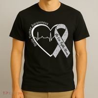 Brain Tumor Awareness Heart Brain Cancer Gray Ribbon Support  T-Shirt thumb 3