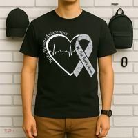 Brain Tumor Awareness Heart Brain Cancer Gray Ribbon Support  T-Shirt thumb 6