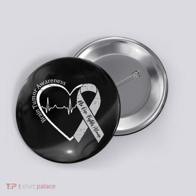 Brain Tumor Awareness Heart Brain Cancer Gray Ribbon Support  Button