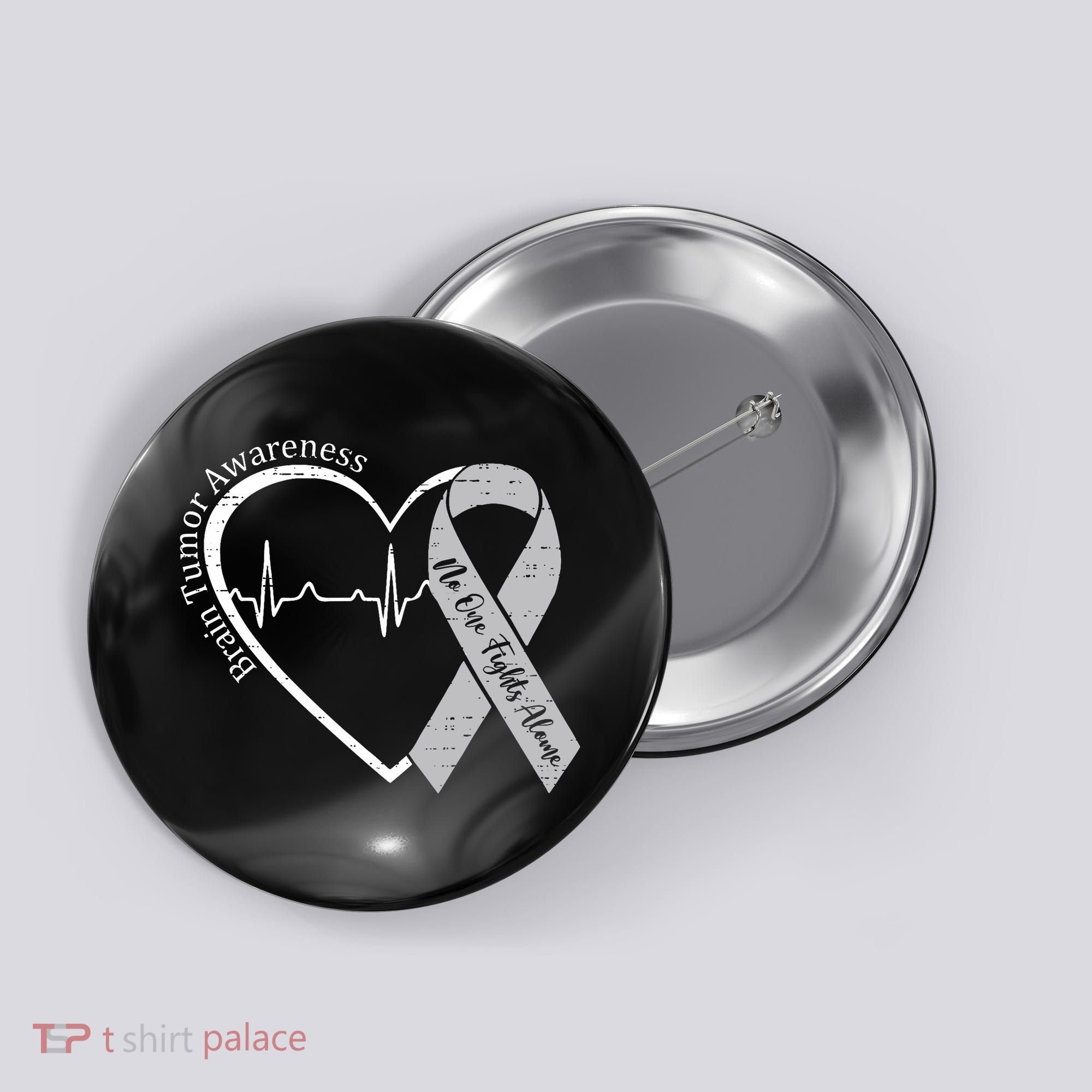 Brain Tumor Awareness Heart Brain Cancer Gray Ribbon Support  Button