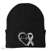 Brain Tumor Awareness Heart Brain Cancer Gray Ribbon Support  Beanie thumb 0