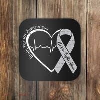 Brain Tumor Awareness Heart Brain Cancer Gray Ribbon Support  Coaster thumb 0