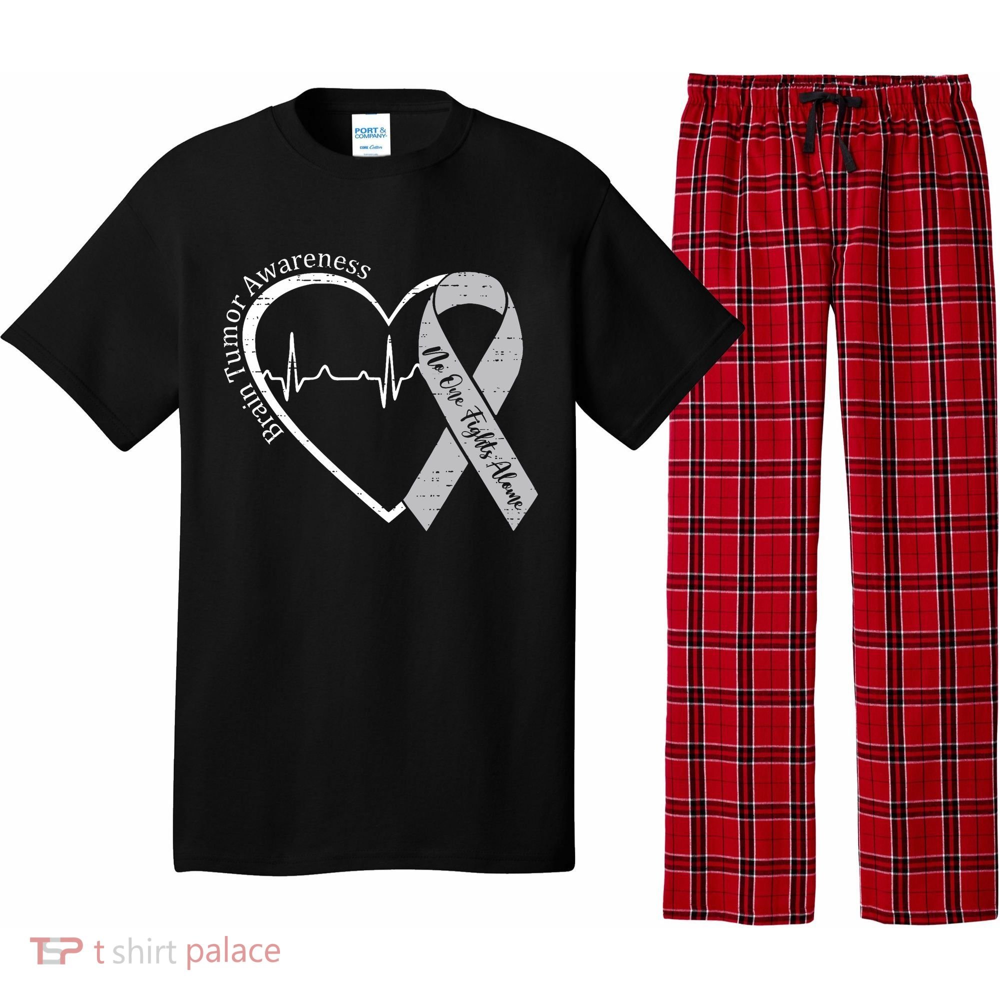 Brain Tumor Awareness Heart Brain Cancer Gray Ribbon Support  Pajama Set