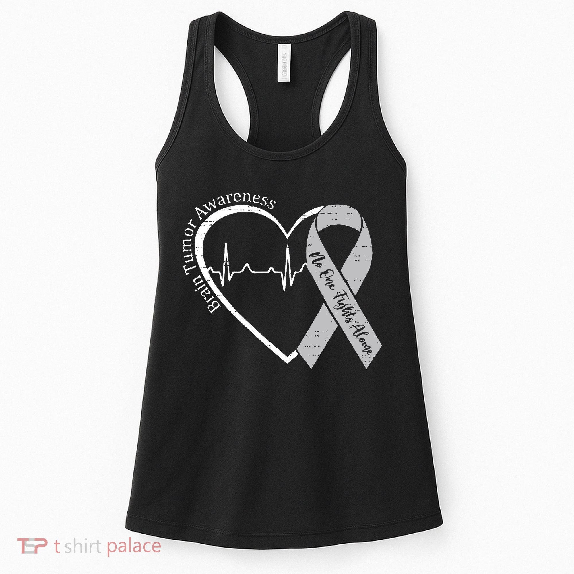Brain Tumor Awareness Heart Brain Cancer Gray Ribbon Support  Women's Tank Top