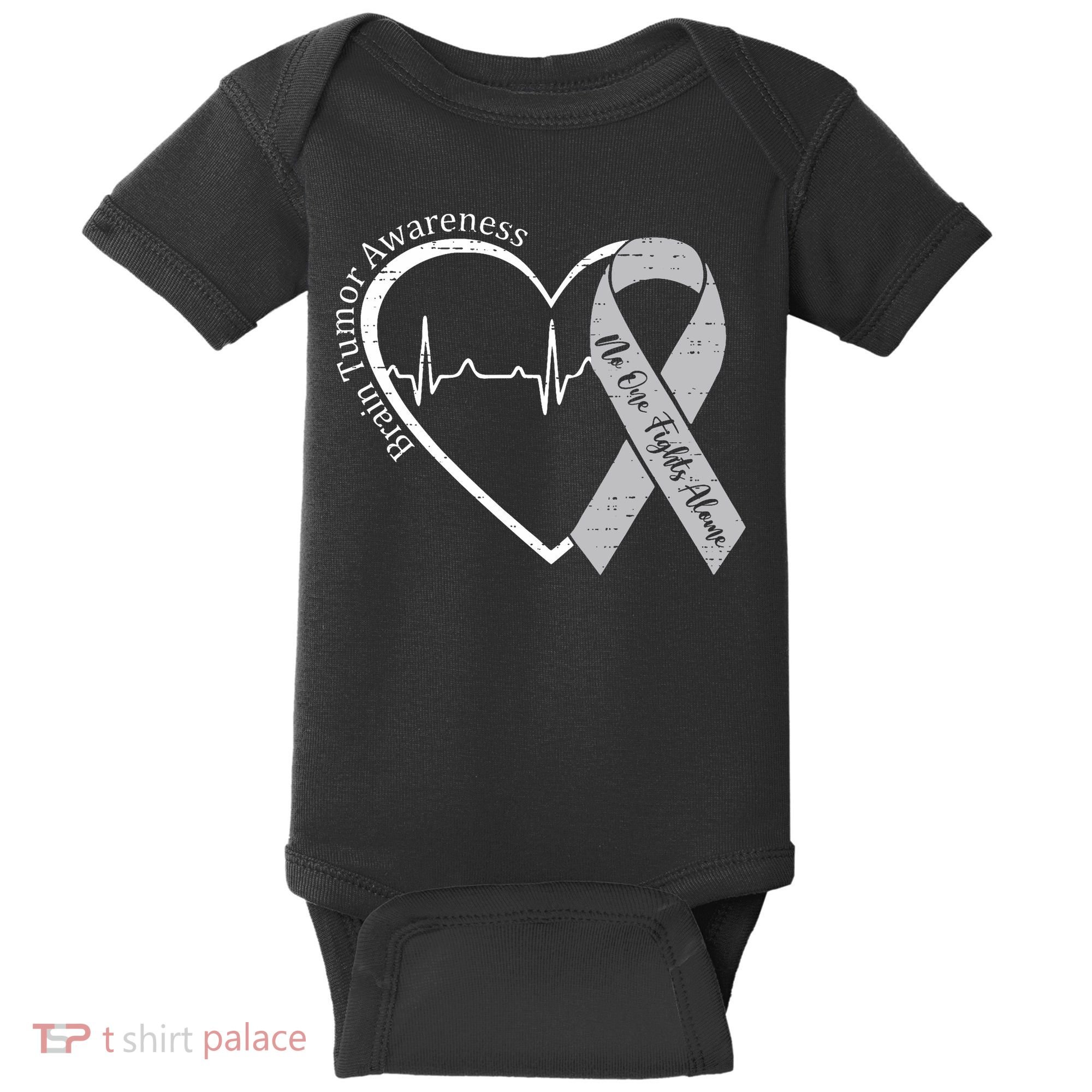 Brain Tumor Awareness Heart Brain Cancer Gray Ribbon Support  Baby Bodysuit