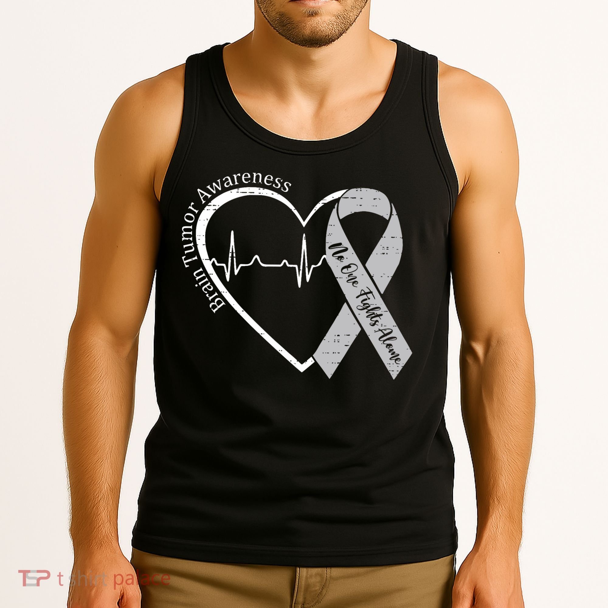 Brain Tumor Awareness Heart Brain Cancer Gray Ribbon Support  Tank Top