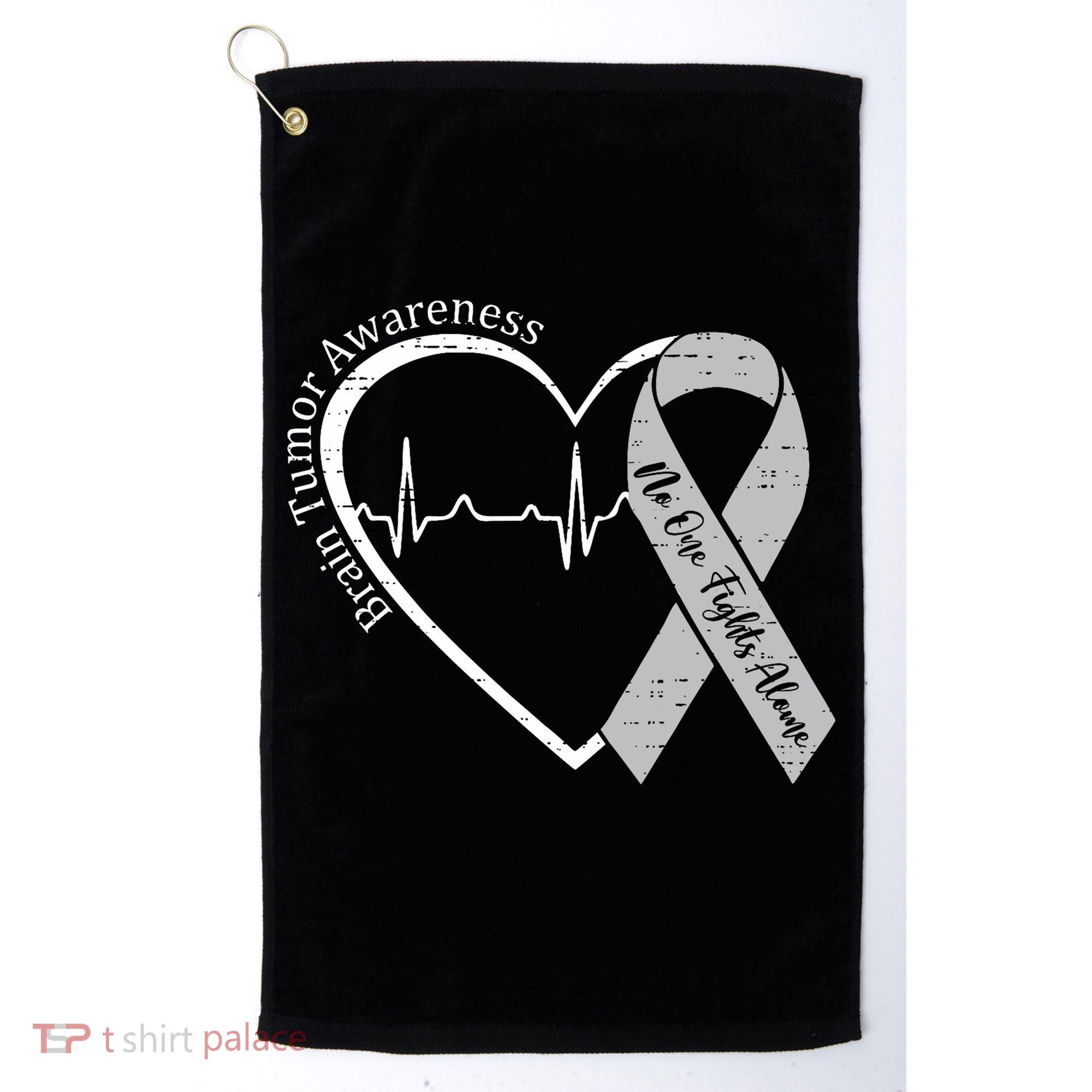 Brain Tumor Awareness Heart Brain Cancer Gray Ribbon Support  Golf Towel
