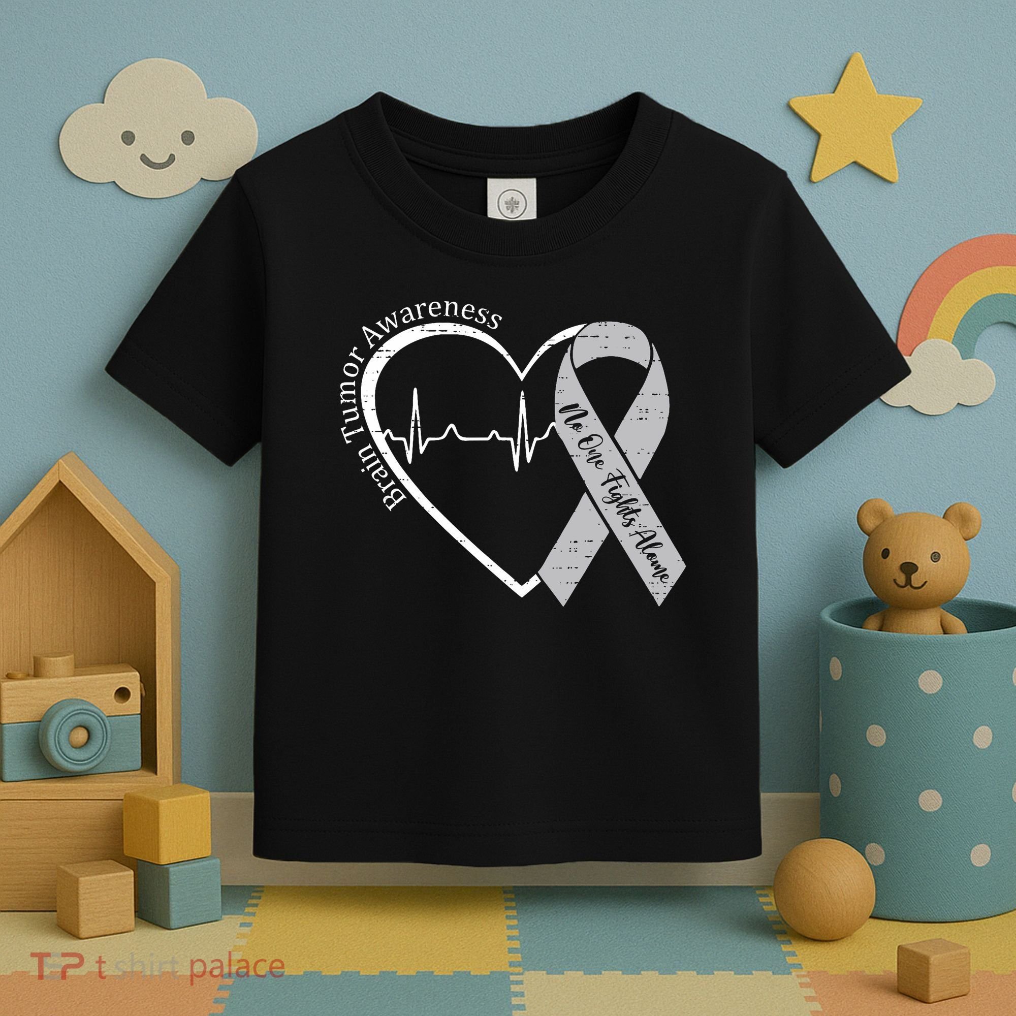 Brain Tumor Awareness Heart Brain Cancer Gray Ribbon Support  Toddler T-Shirt