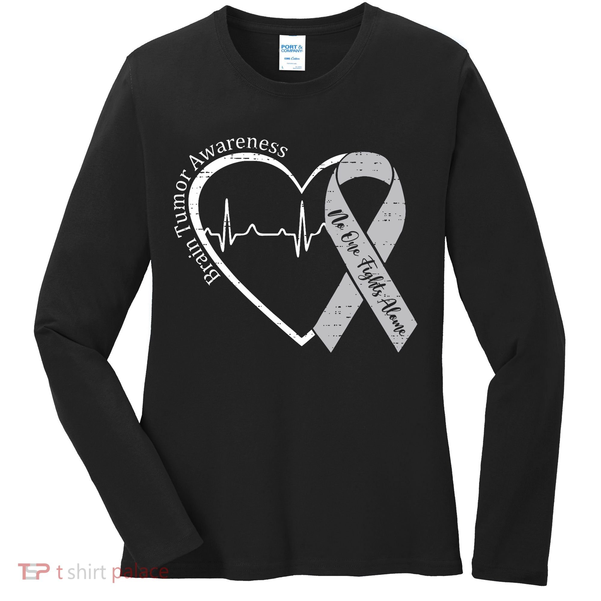 Brain Tumor Awareness Heart Brain Cancer Gray Ribbon Support  Women's Long Sleeve Shirt