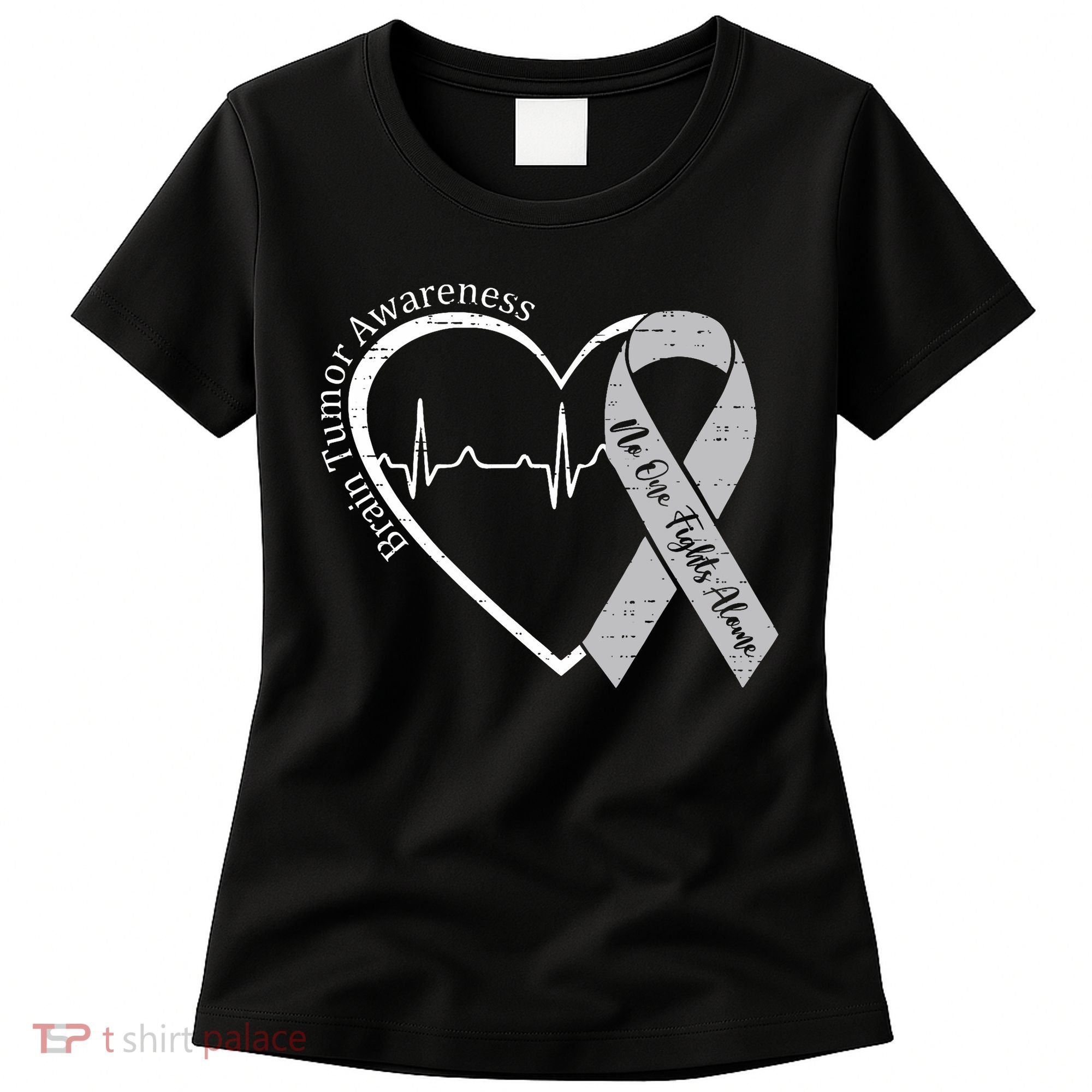 Brain Tumor Awareness Heart Brain Cancer Gray Ribbon Support  Women's T-Shirt