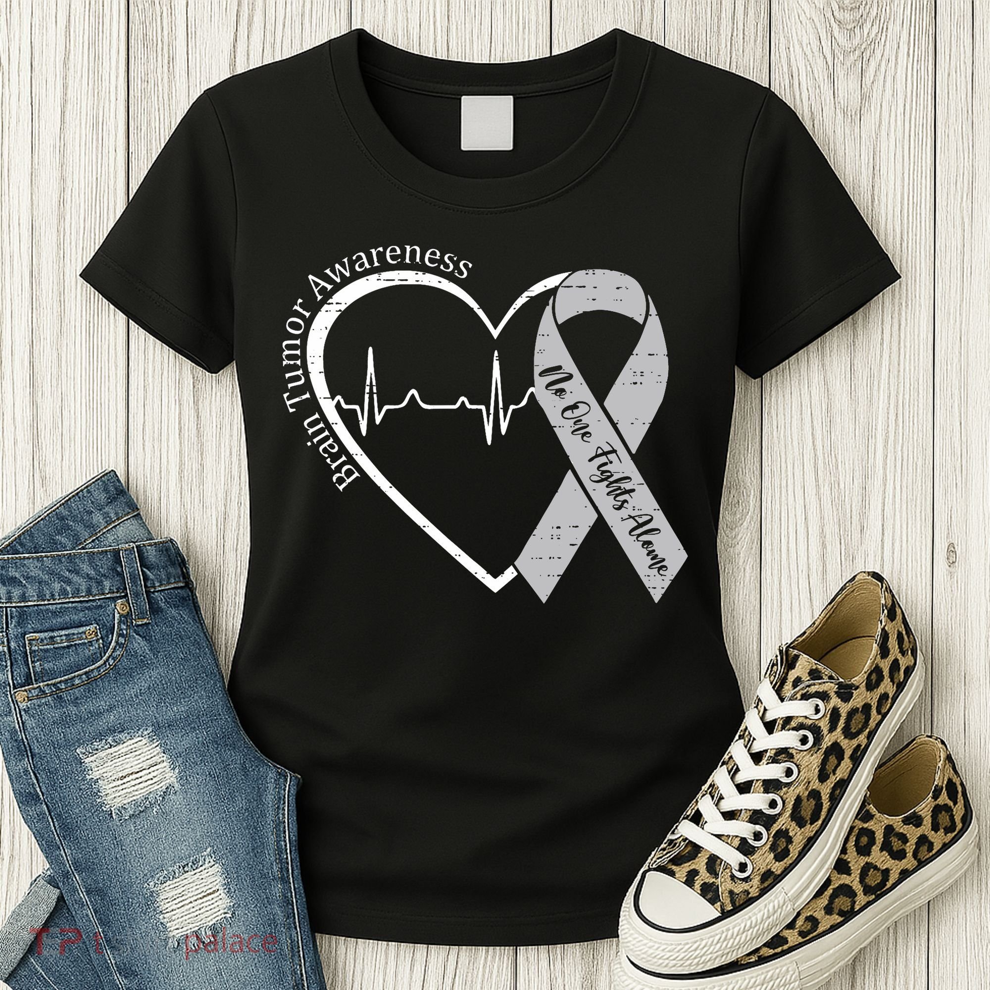 Brain Tumor Awareness Heart Brain Cancer Gray Ribbon Support  Women's T-Shirt