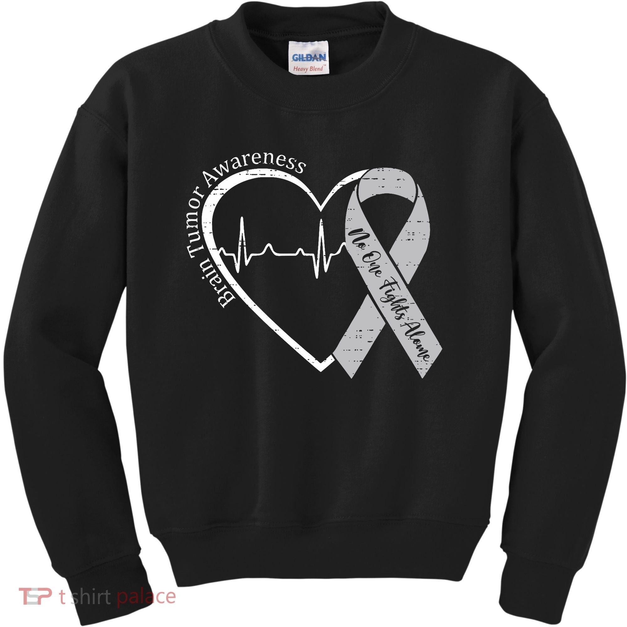 Brain Tumor Awareness Heart Brain Cancer Gray Ribbon Support  Kids Sweatshirt