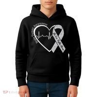 Brain Tumor Awareness Heart Brain Cancer Gray Ribbon Support  Kids Hoodie thumb 4
