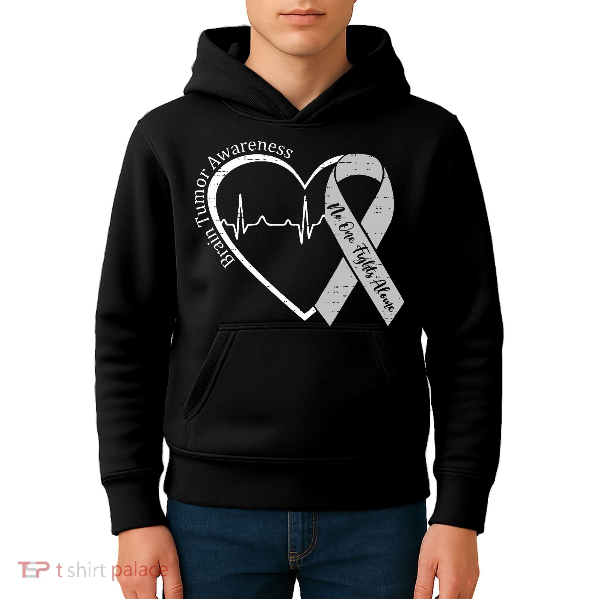 Brain Tumor Awareness Heart Brain Cancer Gray Ribbon Support  Kids Hoodie
