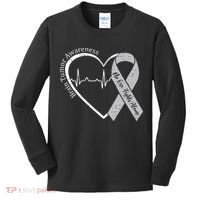 Brain Tumor Awareness Heart Brain Cancer Gray Ribbon Support  Kids Long Sleeve Shirt thumb 0