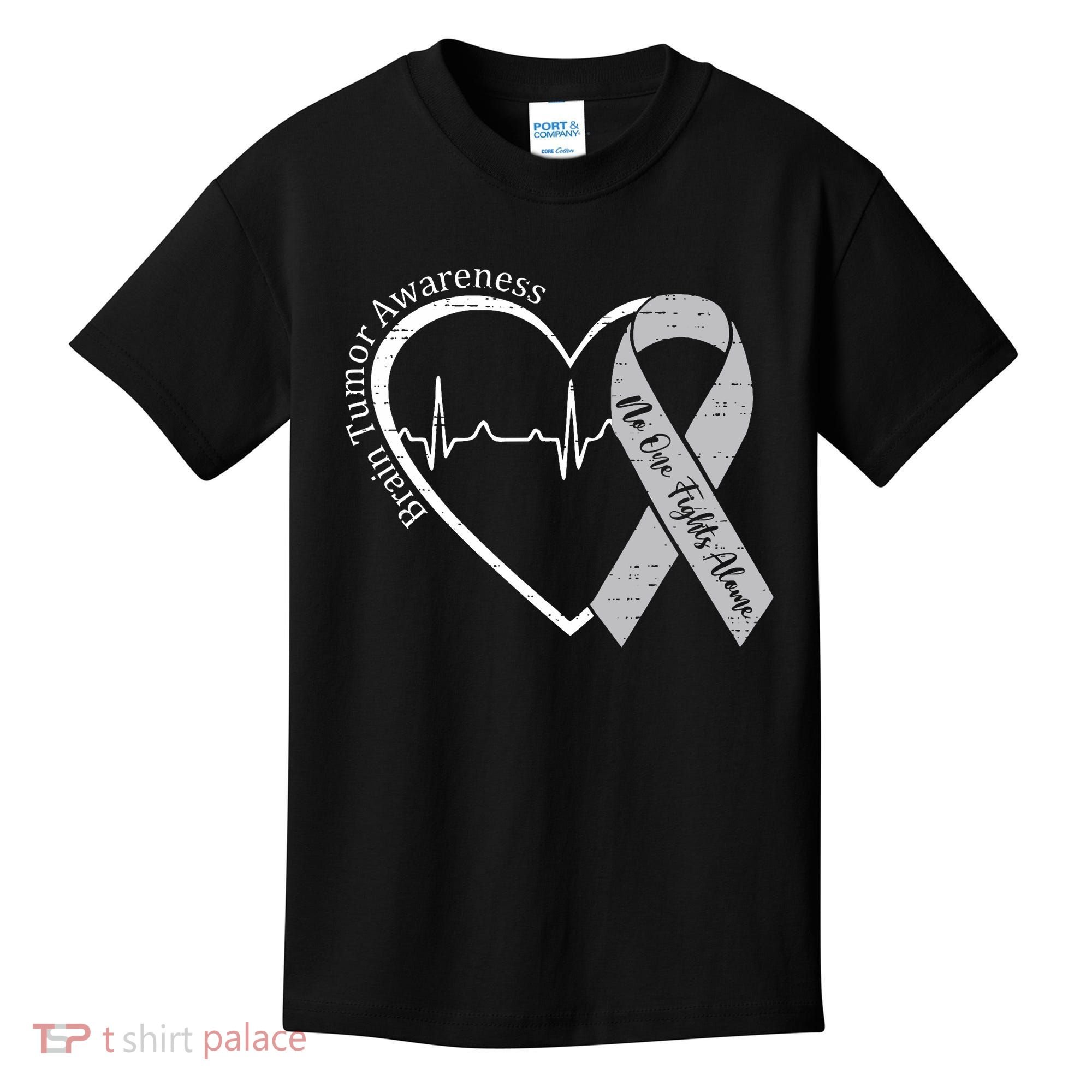 Brain Tumor Awareness Heart Brain Cancer Gray Ribbon Support  Kids T-Shirt