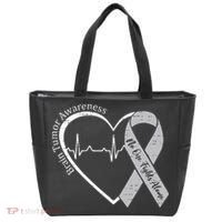 Brain Tumor Awareness Heart Brain Cancer Gray Ribbon Support  Tote Bag thumb 0