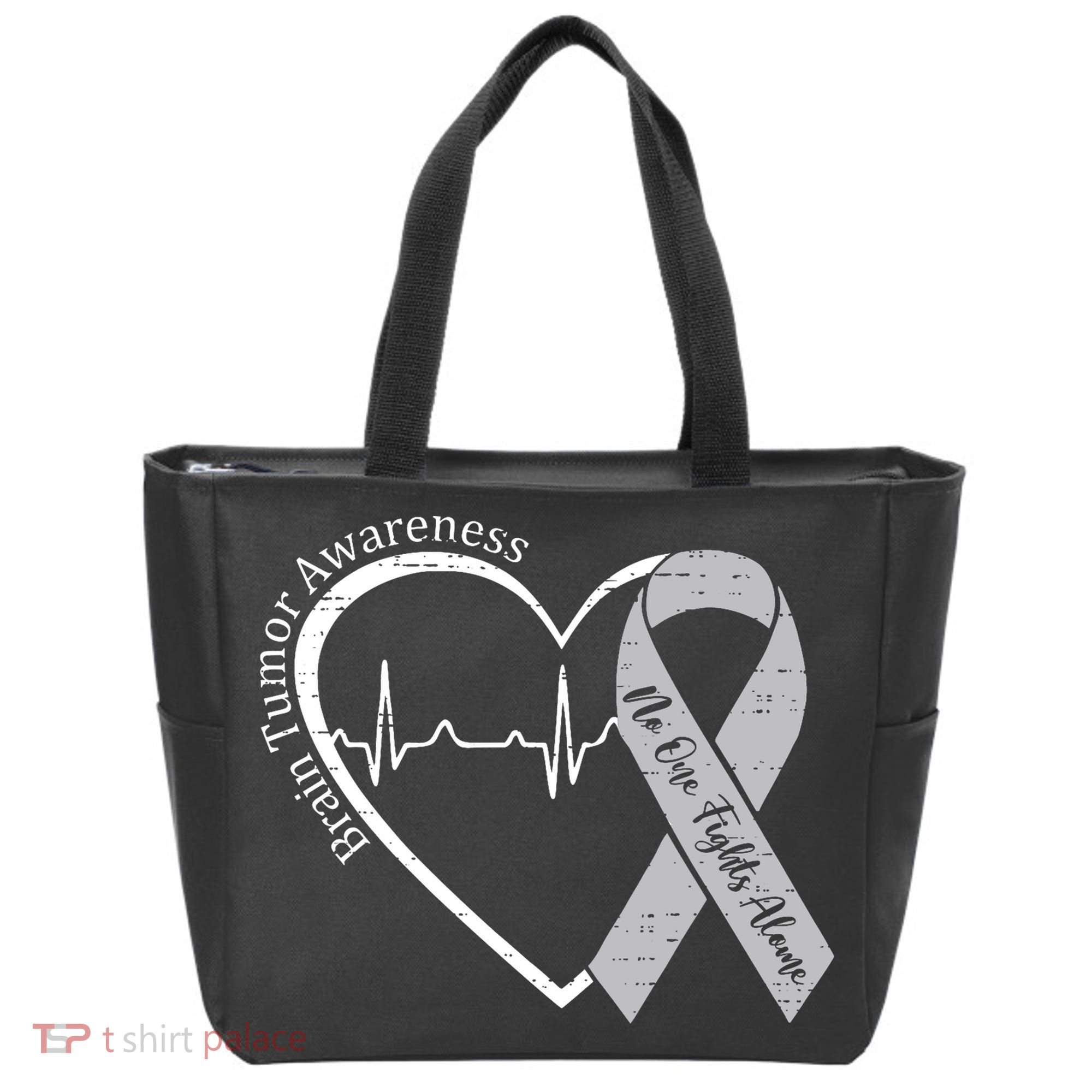Brain Tumor Awareness Heart Brain Cancer Gray Ribbon Support  Tote Bag