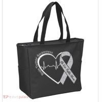 Brain Tumor Awareness Heart Brain Cancer Gray Ribbon Support  Tote Bag thumb 2