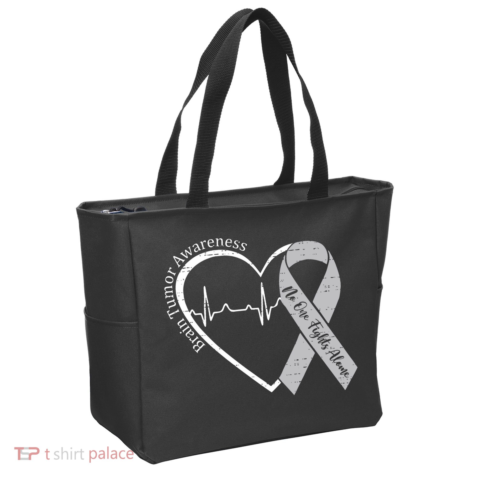 Brain Tumor Awareness Heart Brain Cancer Gray Ribbon Support  Tote Bag
