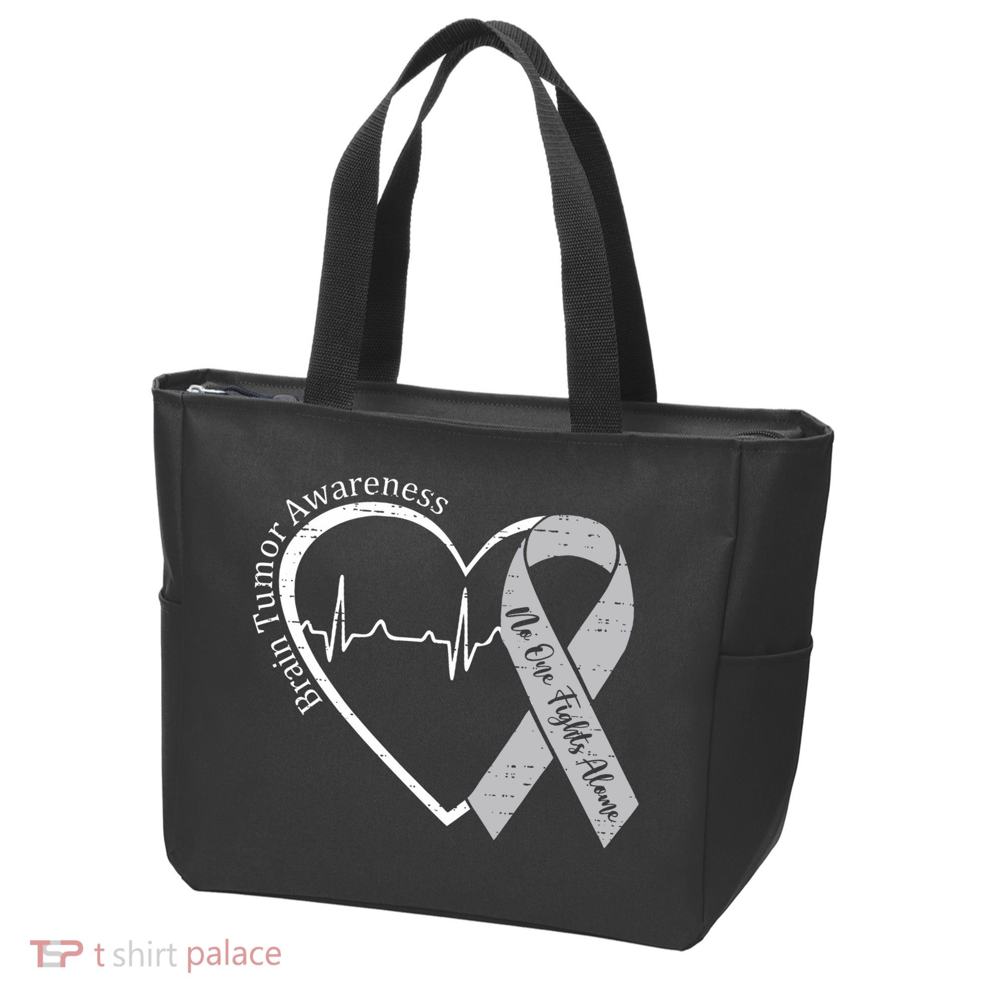 Brain Tumor Awareness Heart Brain Cancer Gray Ribbon Support  Tote Bag