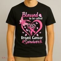 Blessed To Be Called Pink Women Heart Breast Cancer Survivor T-Shirt thumb 3