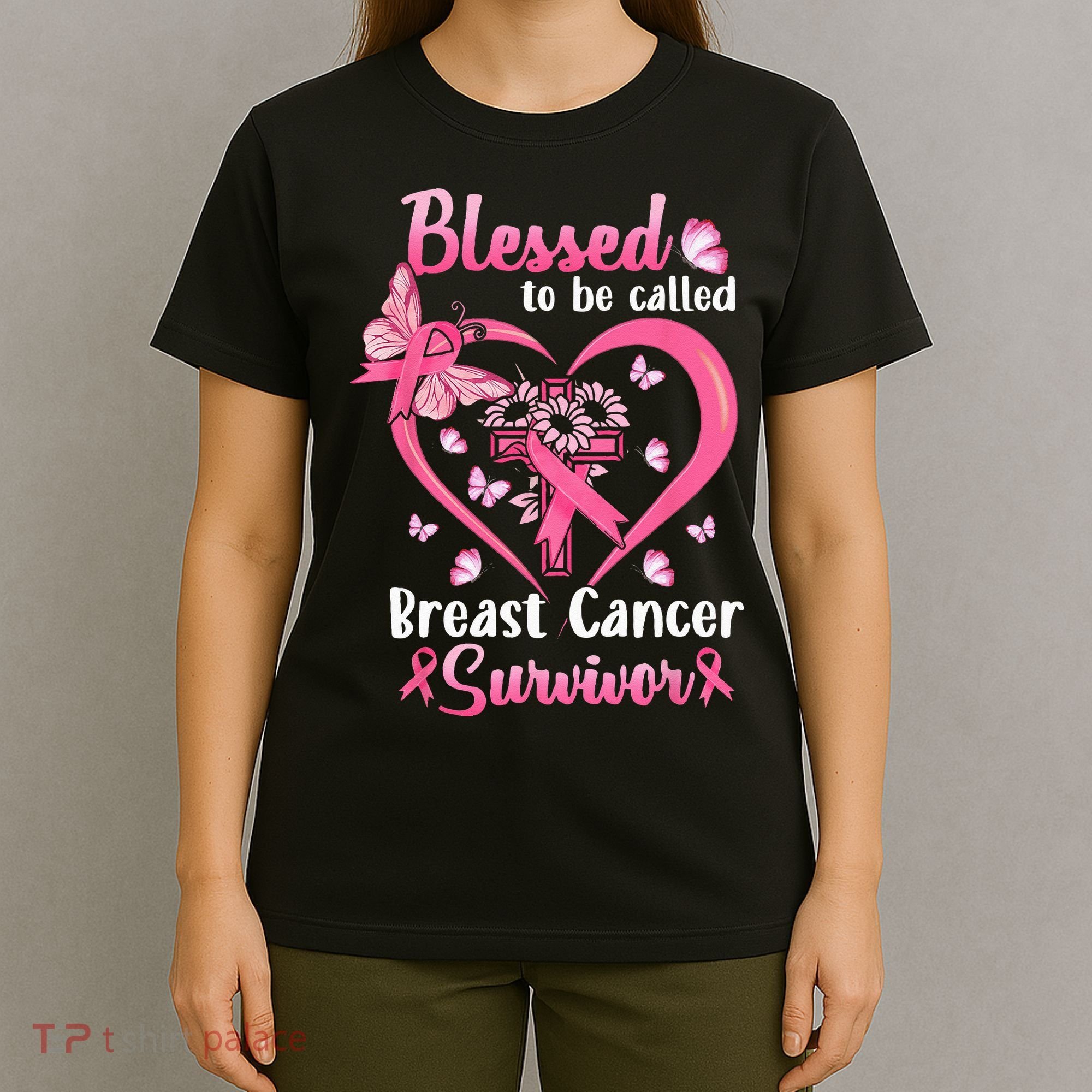 Blessed To Be Called Pink Women Heart Breast Cancer Survivor T-Shirt