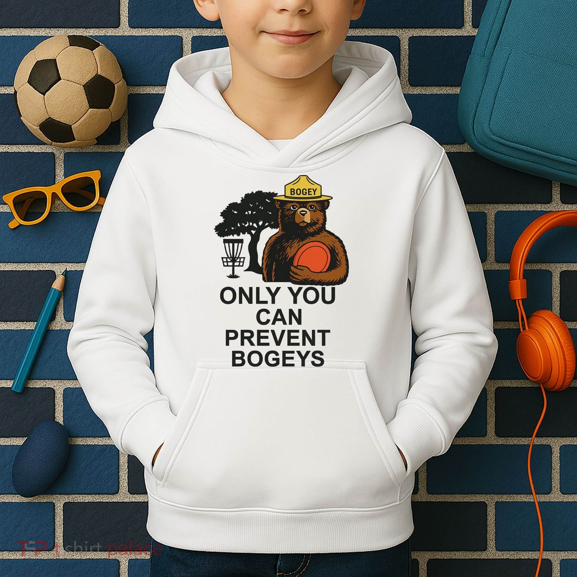 Bogey The Bear Only You Can Prevent Bogeys Disc Golf Kids Hoodie